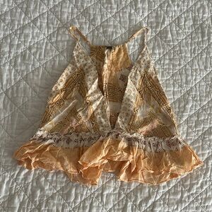 Free People Patchwork Sleeveless Top in Orange and Cream